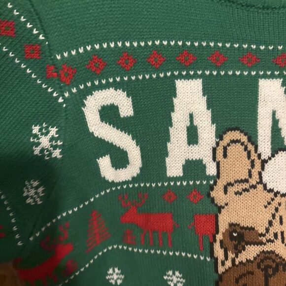 Ugly Christmas Sweater SANTA PAWS X Large 14-16 JuniorGreen PUG Unisex - Picture 5 of 7